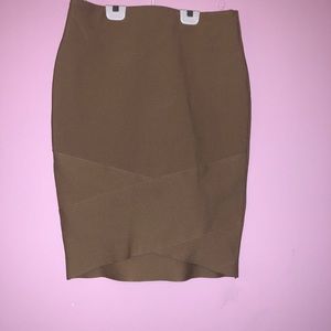 Tan leg-hugging pencil skirt